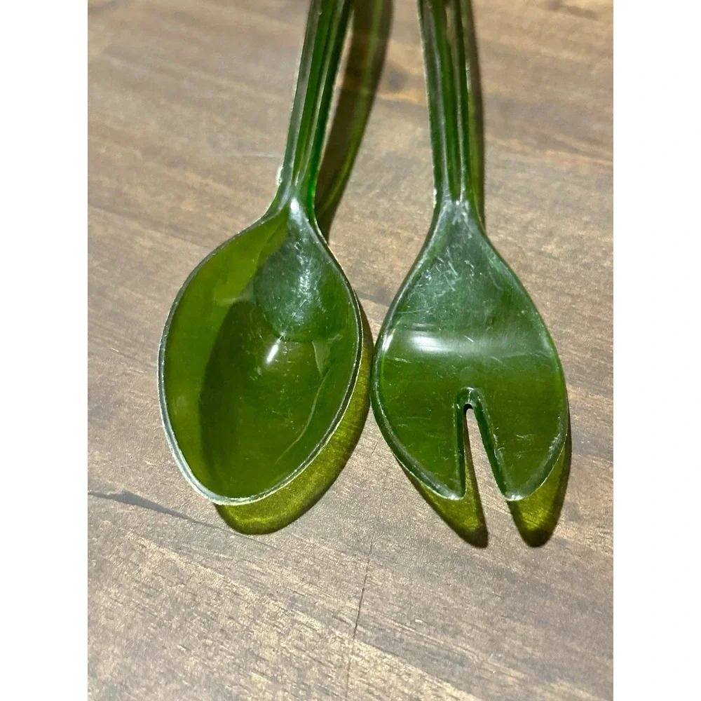 Green Acrylic Salad Serving Set 2 Piece‎ Modern Kitchen Utensils Mid Century Mod